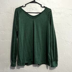 HOTAPEI green‎ sheer sleeve long sleeve shirt womens medium casual boho chic